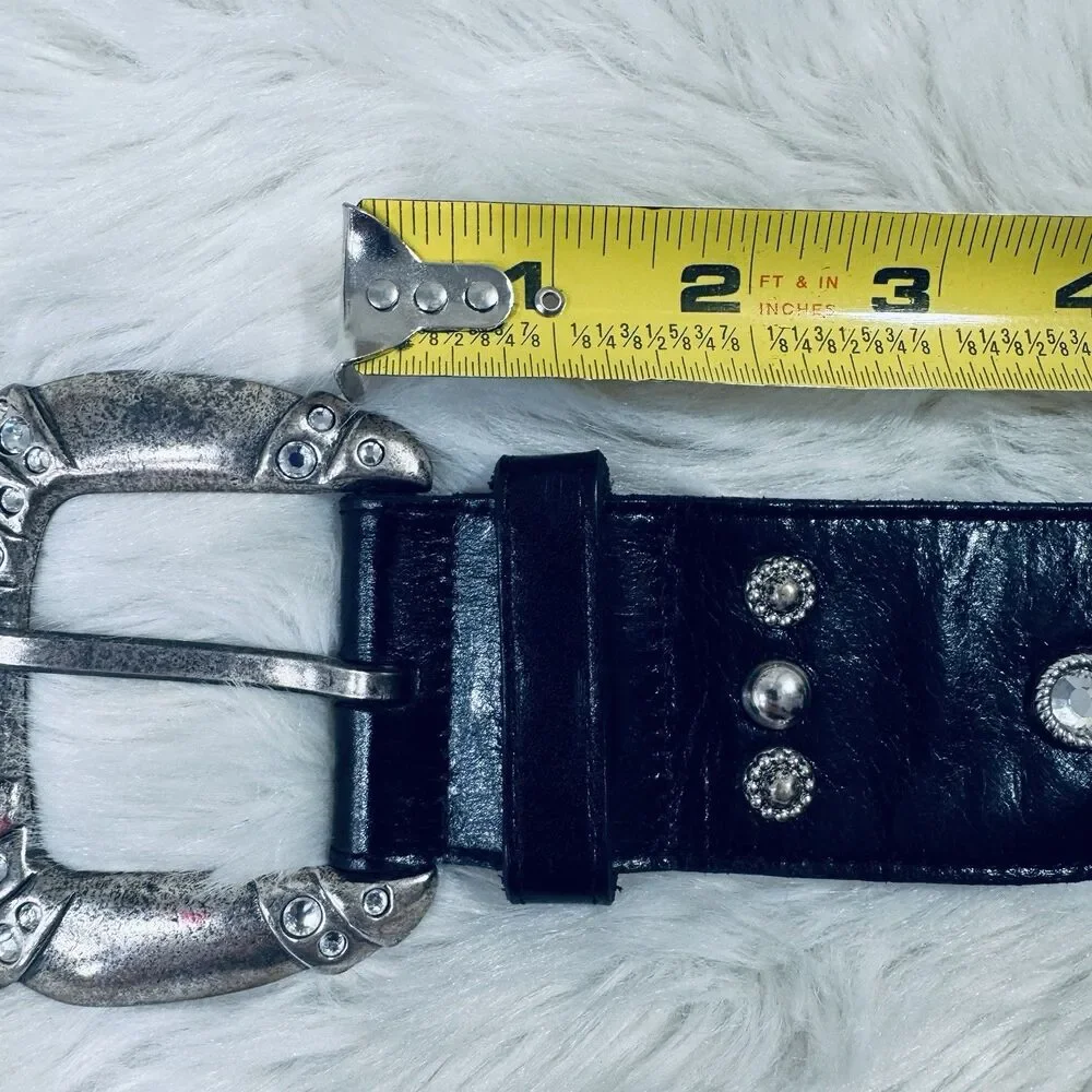 Vintage Mikki G Black Leather Jeweled Belt Bag Detachable XL  display picture 1